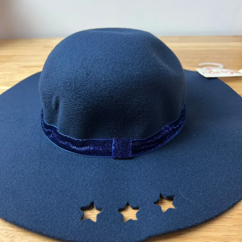 Cat & Jack Girls' Dark Blue Felt Floppy Hat With Star Cutouts - NWT